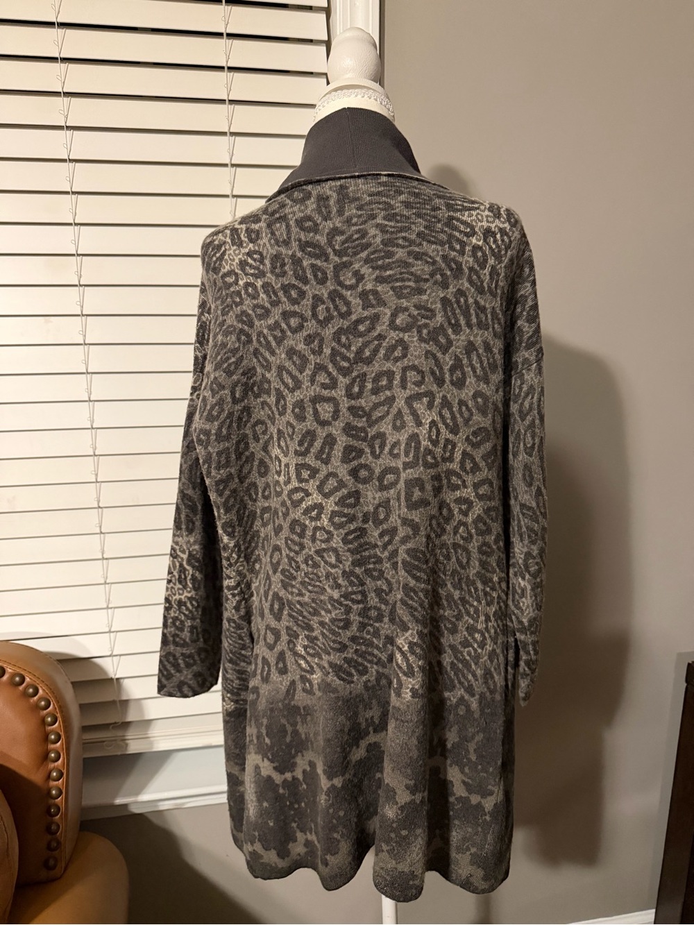Beautiful Soft Surroundings Charcoal Leopard-Print Open Cardigan - Picture 3 of 3